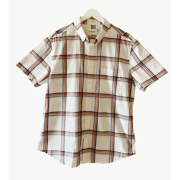 Goodfellow & Co. Cotton Plaid Button Down Mens Short Sleeves Shirt, L - Picture 1 of 5